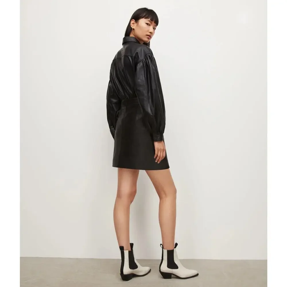 AllSaints Piper Sheep Leather Skirt Black Size 2